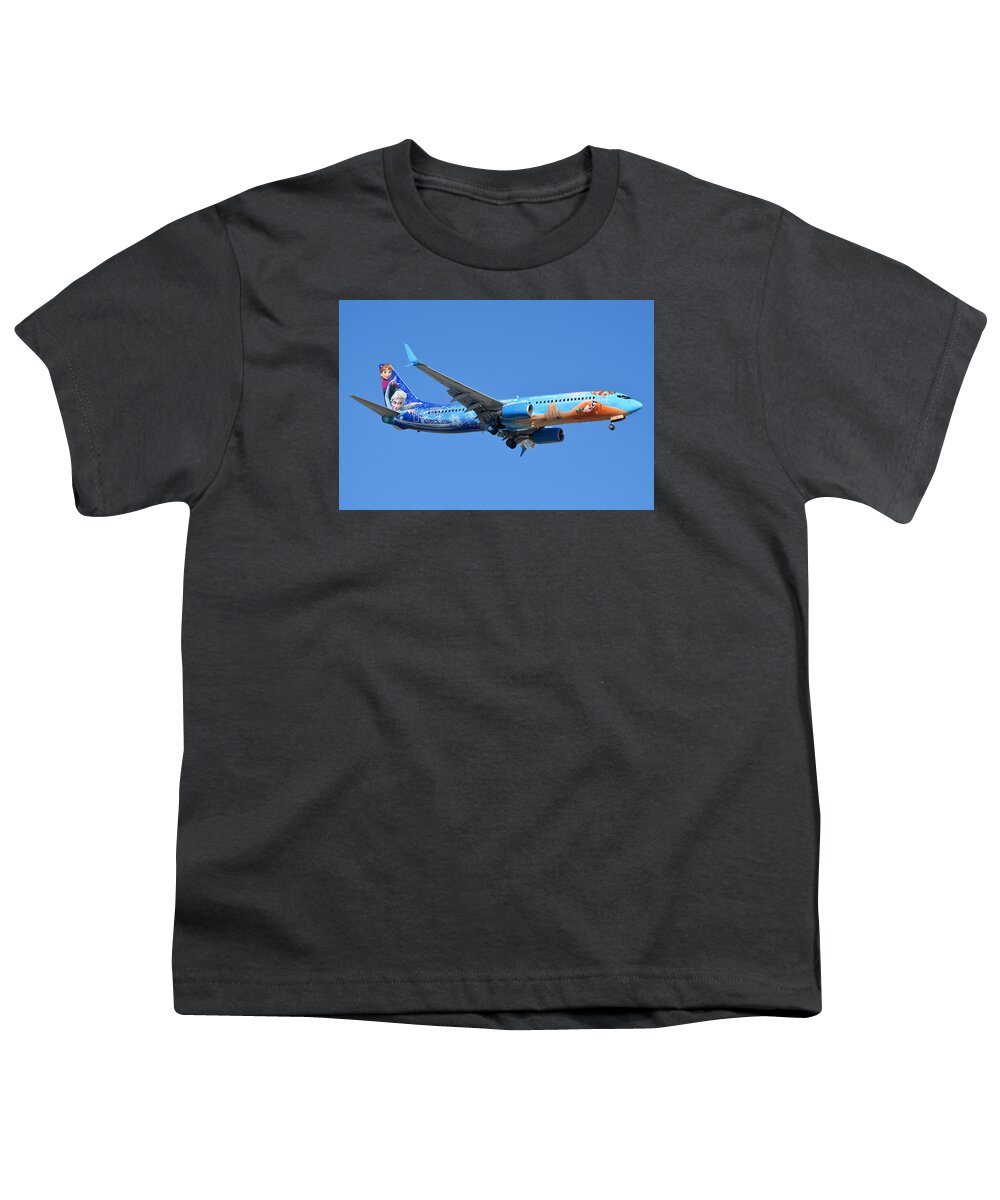 Airplane Youth T-Shirt featuring the photograph Westjet Boeing 737-8ct C-gwsv Frozen Phoenix Sky Harbor January 29 2016 #1 by Brian Lockett