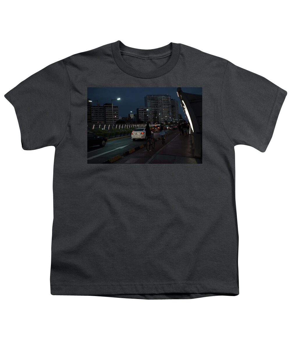 Boardwalk Youth T-Shirt featuring the digital art Lima Centro Streetscenes #10 by Carol Ailles