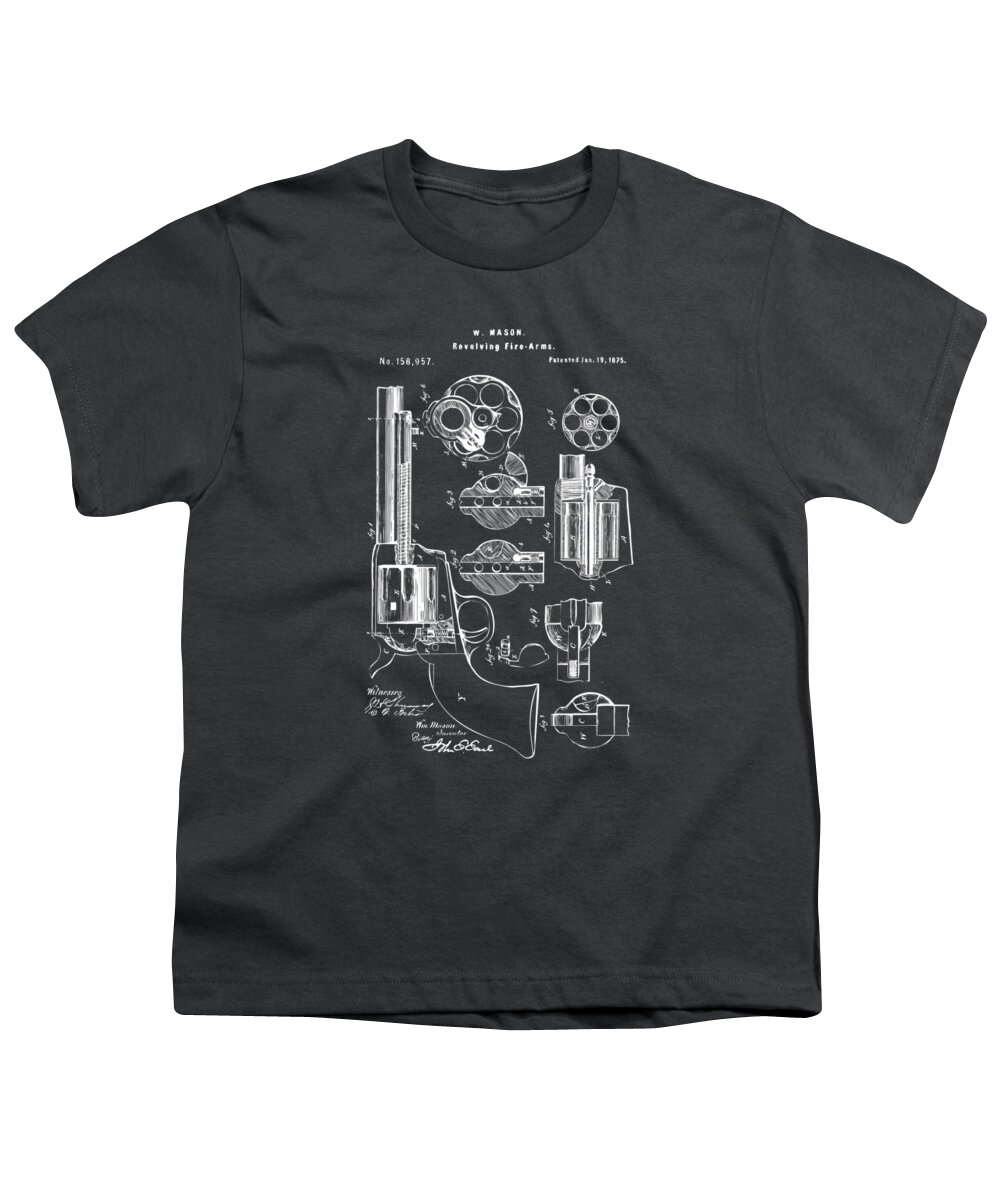 Colt Peacemaker Youth T-Shirt featuring the digital art 1875 Colt Peacemaker Revolver Patent Artwork - Gray by Nikki Marie Smith