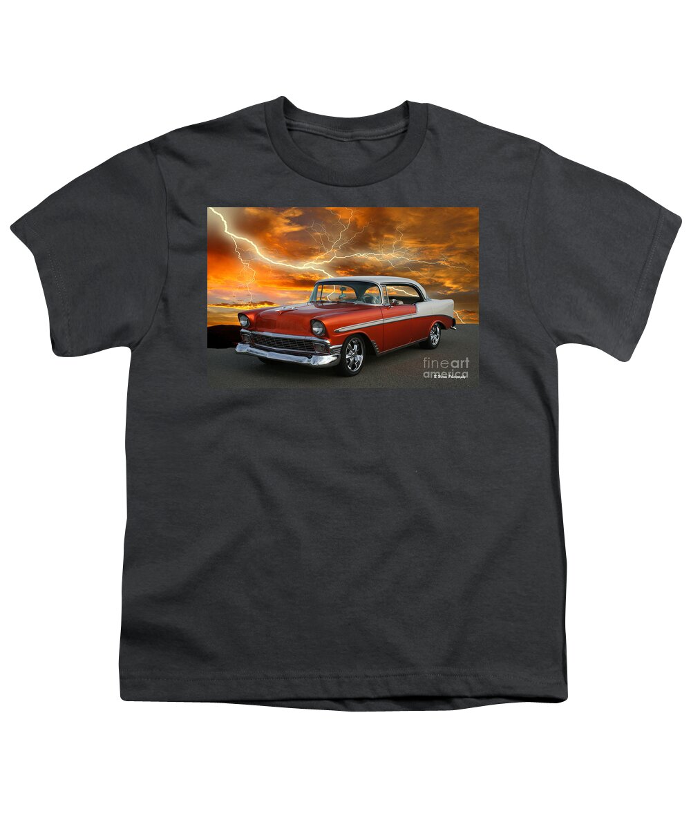 Cars Youth T-Shirt featuring the photograph 1956 Chevy in Lightening Storm by Randy Harris