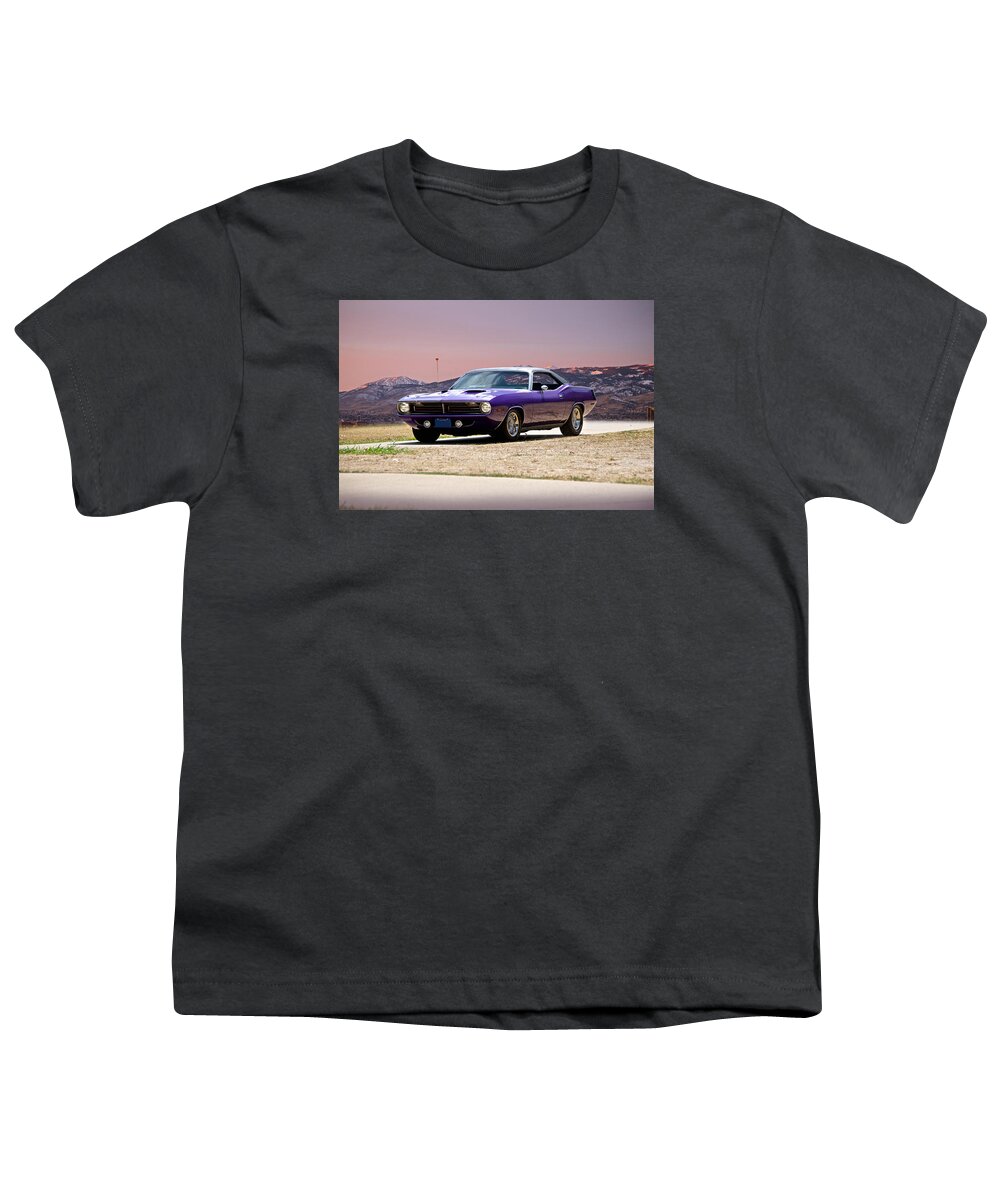Automobile Youth T-Shirt featuring the photograph 1970 Plymouth Barracuda 'Scoot'n Cuda' by Dave Koontz