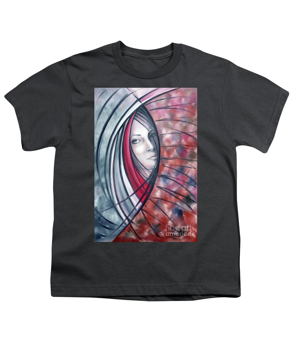 Woman Youth T-Shirt featuring the painting Catch Me If You Can 080908 #2 by Selena Boron