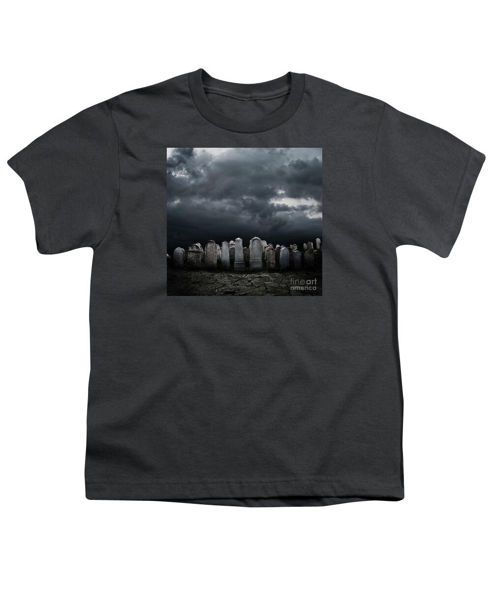 Graveyard Youth T-Shirt featuring the digital art Graveyard at night by Jelena Jovanovic