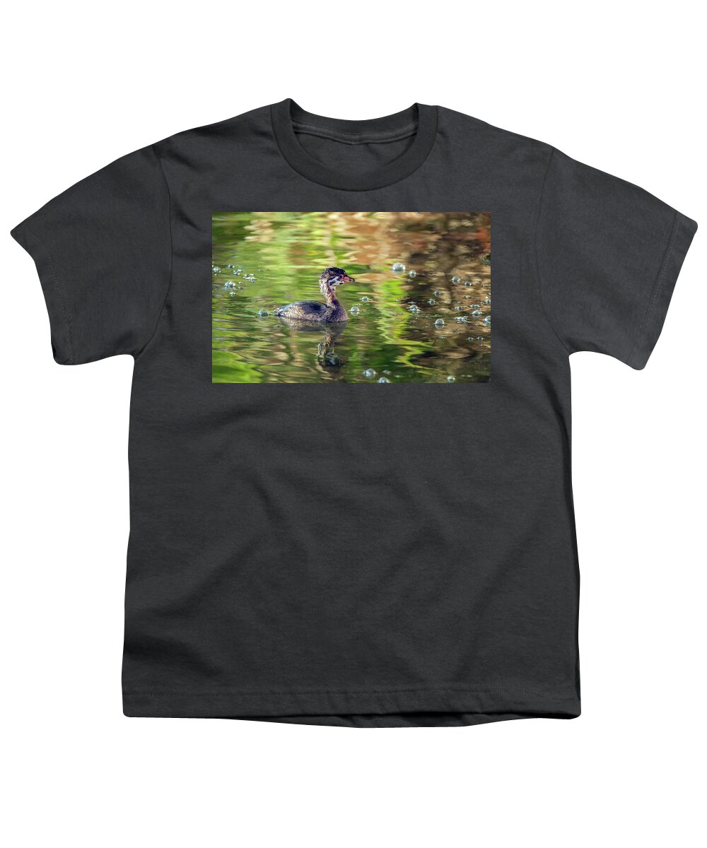 Pied-billed Youth T-Shirt featuring the photograph Pied-billed Grebe Bubbles #2 by Tam Ryan