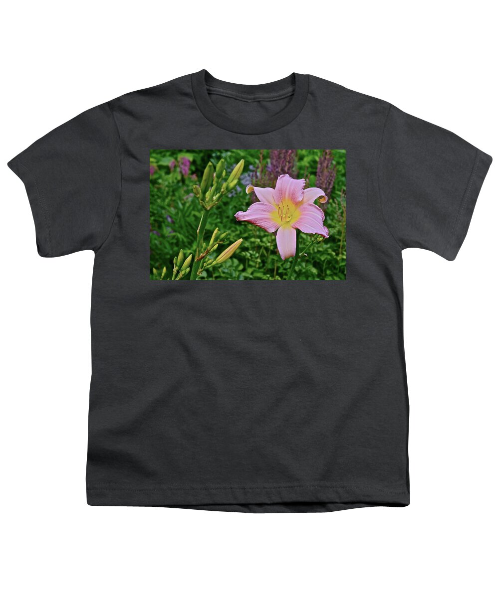 Daylily Youth T-Shirt featuring the photograph 2017 Early July at the Gardens Sunken Garden Daylily by Janis Senungetuk