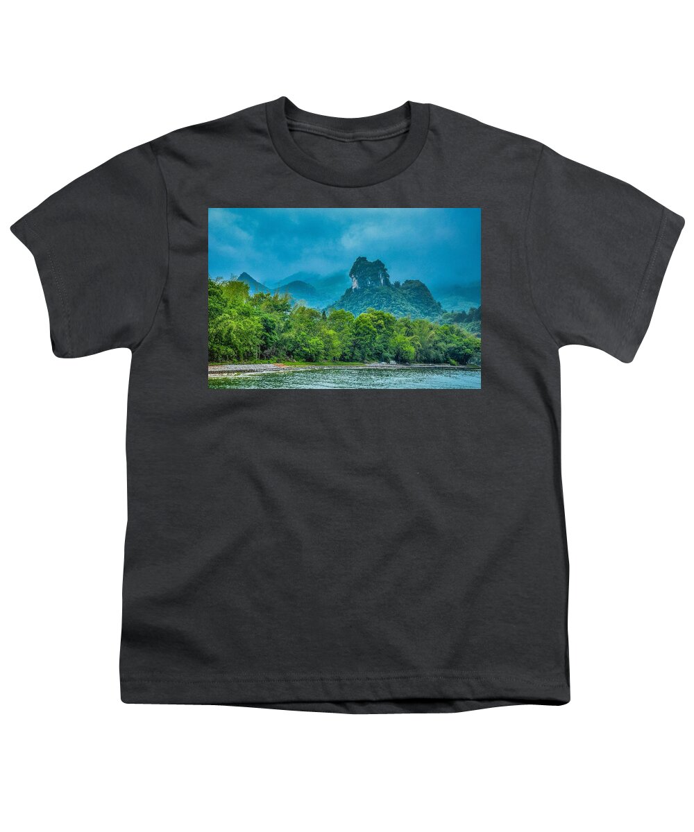 Scenery Youth T-Shirt featuring the photograph Karst mountains and Lijiang River scenery #32 by Carl Ning