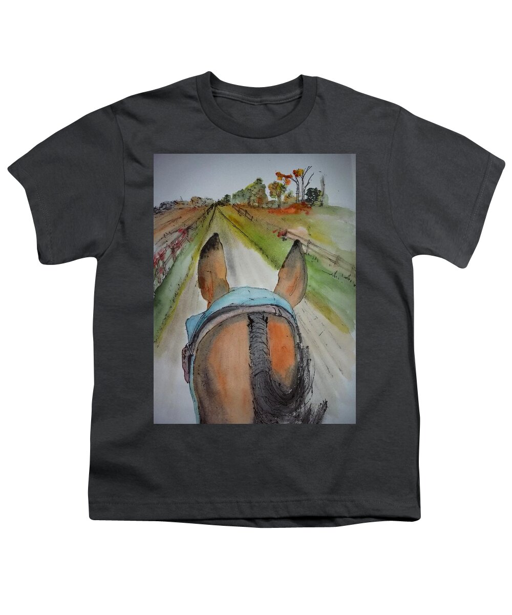 Equine. Horserace. American Pharoah . Winner. Triple Crown.  Youth T-Shirt featuring the painting an American Pharoah born album #4 by Debbi Saccomanno Chan