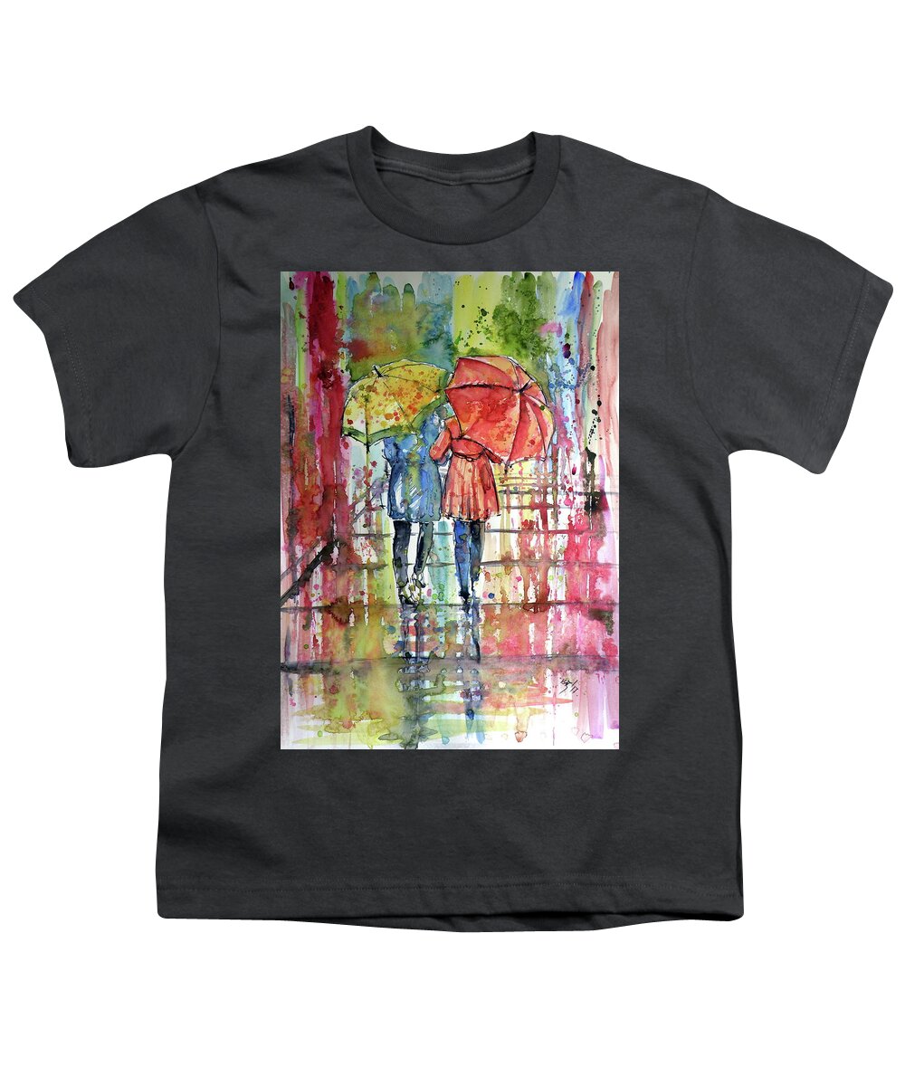 Rain Youth T-Shirt featuring the painting Raining #4 by Kovacs Anna Brigitta