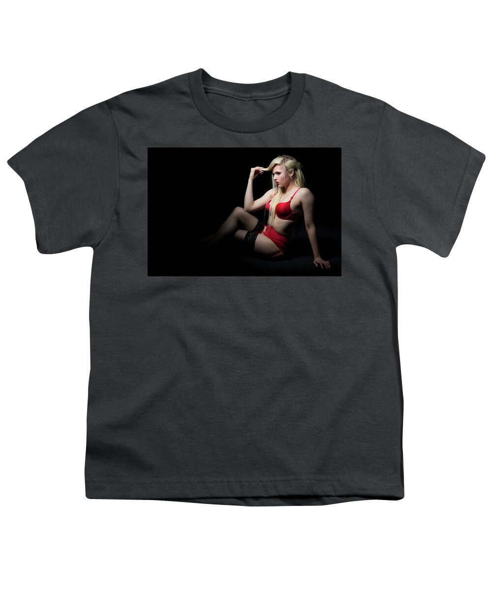 Sexy Youth T-Shirt featuring the photograph Red Lingerie #4 by La Bella Vita Boudoir