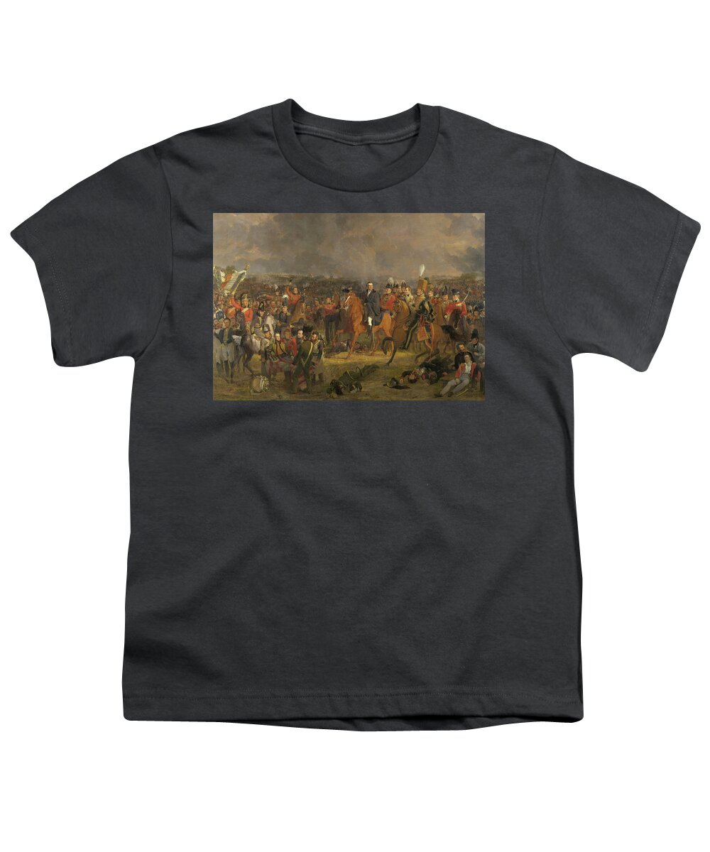Battle Youth T-Shirt featuring the painting The Battle of Waterloo #6 by Jan Willem Pieneman