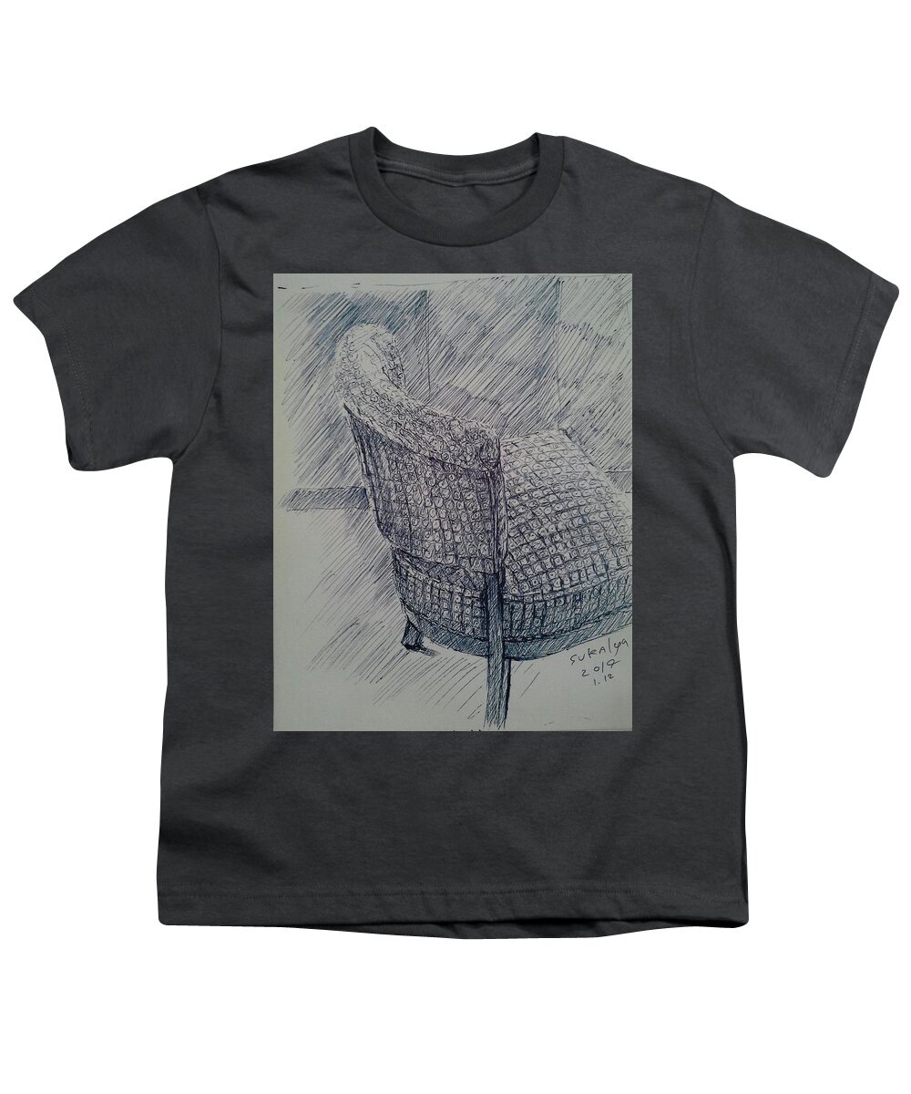 Starbucks Youth T-Shirt featuring the drawing A chair in Starbucks by Sukalya Chearanantana