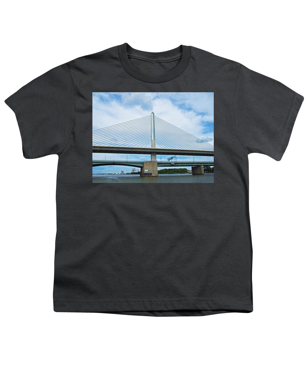 Veterans Skyway Bridge Youth T-Shirt featuring the photograph A Cruise on the Maumee by Michiale Schneider