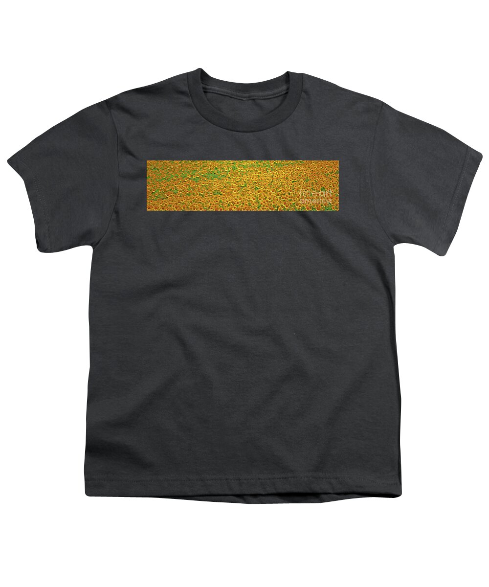 A Field Of Sunflowers Youth T-Shirt featuring the digital art A Field of Sunflowers - Spain by Mary Machare