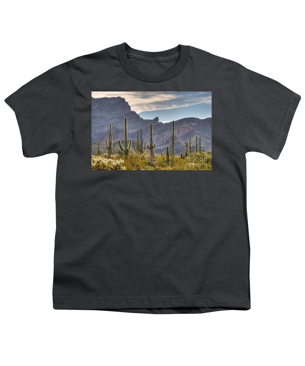 Saguaro Youth T-Shirt featuring the photograph A Forest of Saguaro Cacti by Vivian Christopher