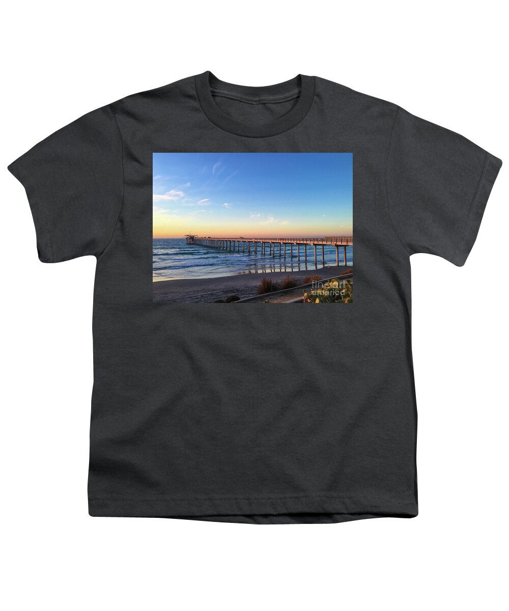 Beach Youth T-Shirt featuring the photograph A Long Look at Scripps Pier at Sunset by David Levin