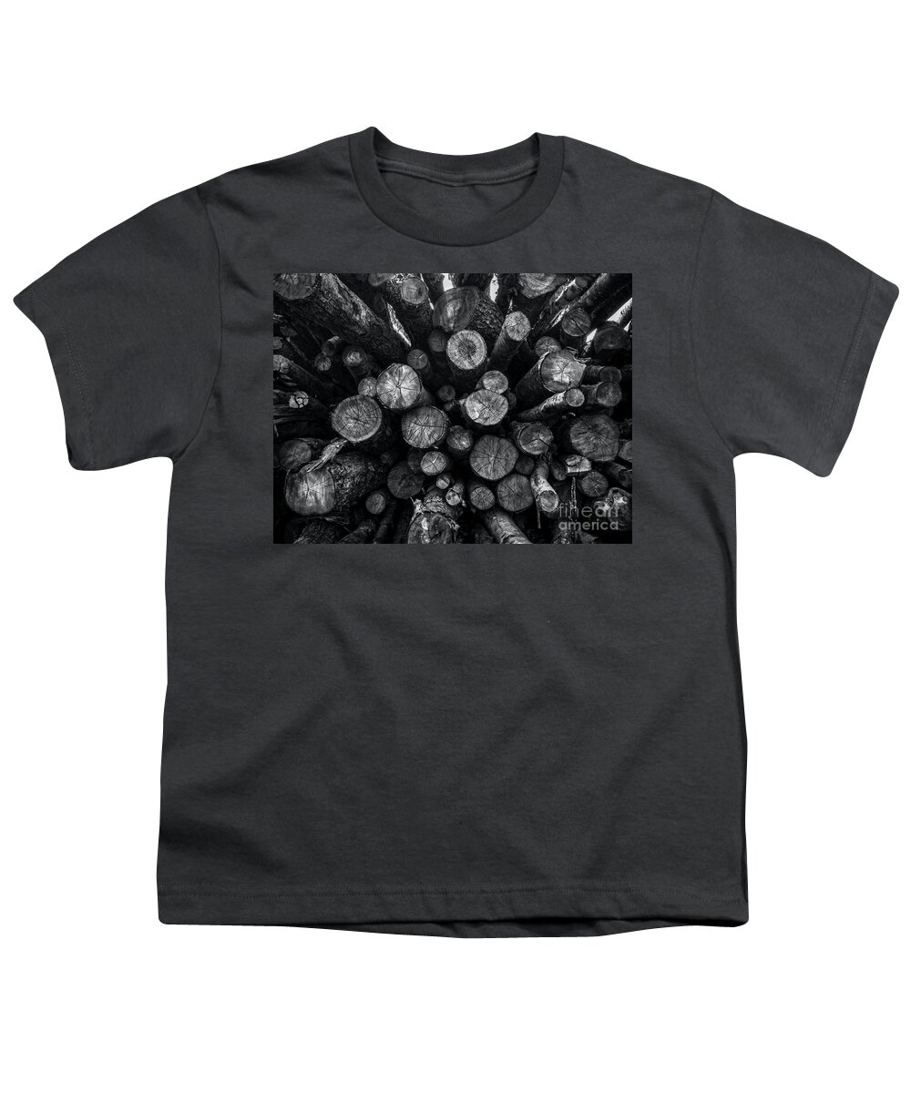 Log Pile Youth T-Shirt featuring the photograph A Pile of Logs by James Aiken