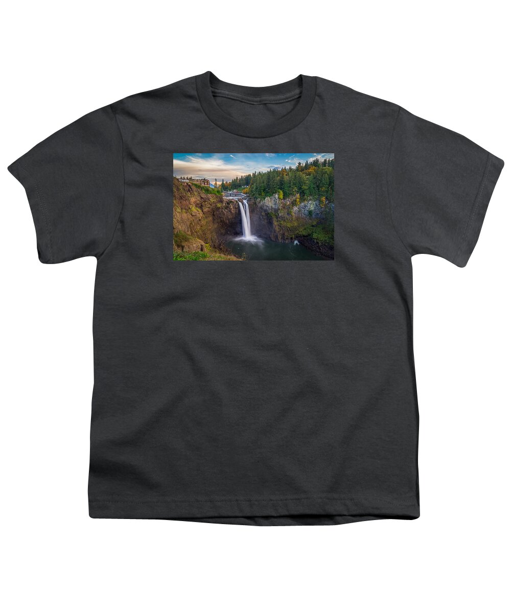 Waterfall Youth T-Shirt featuring the photograph A Snoqualmie Falls Autumn by Ken Stanback