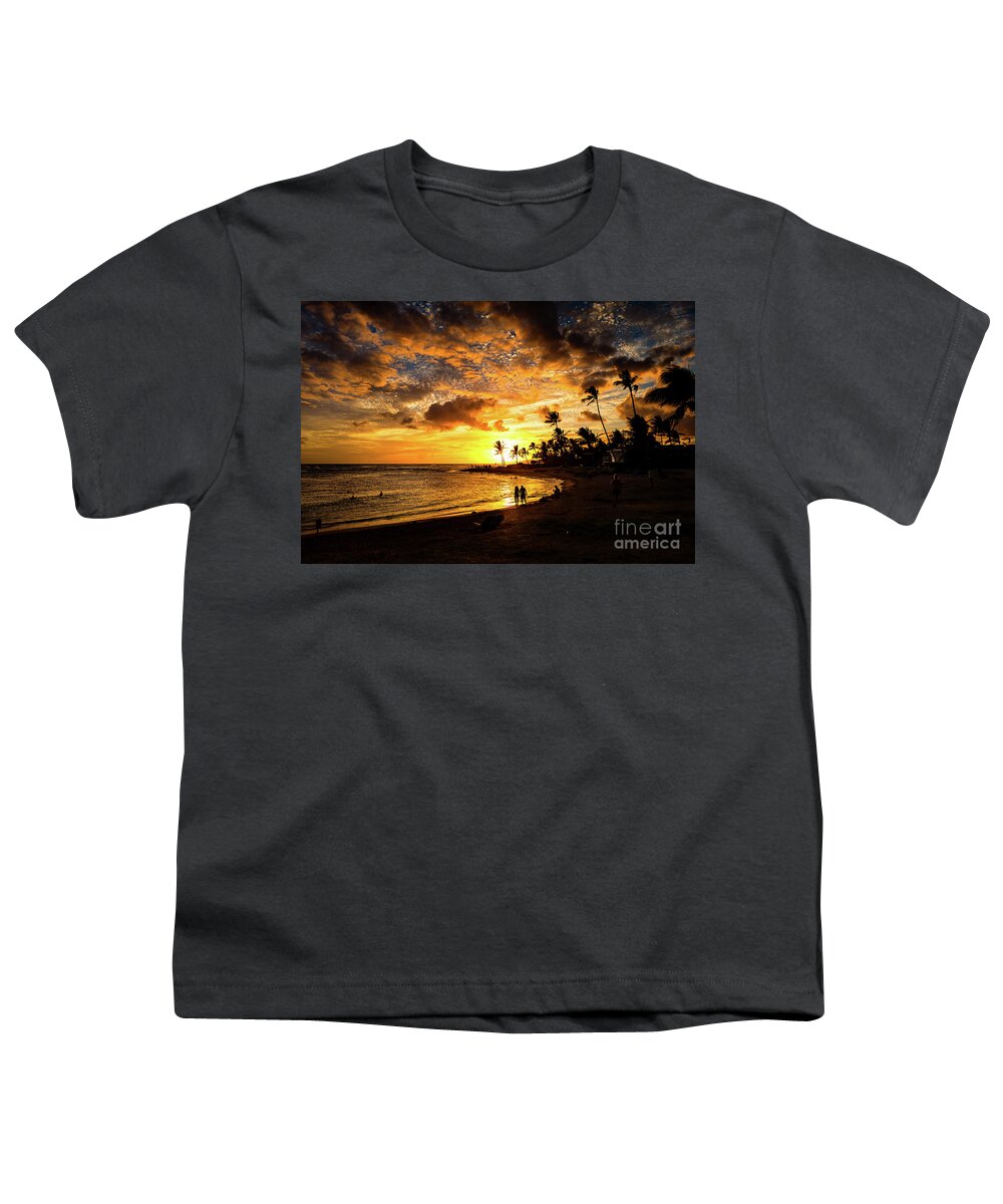 Sunset Youth T-Shirt featuring the photograph Sunset Beach Walk Hawaii by M G Whittingham