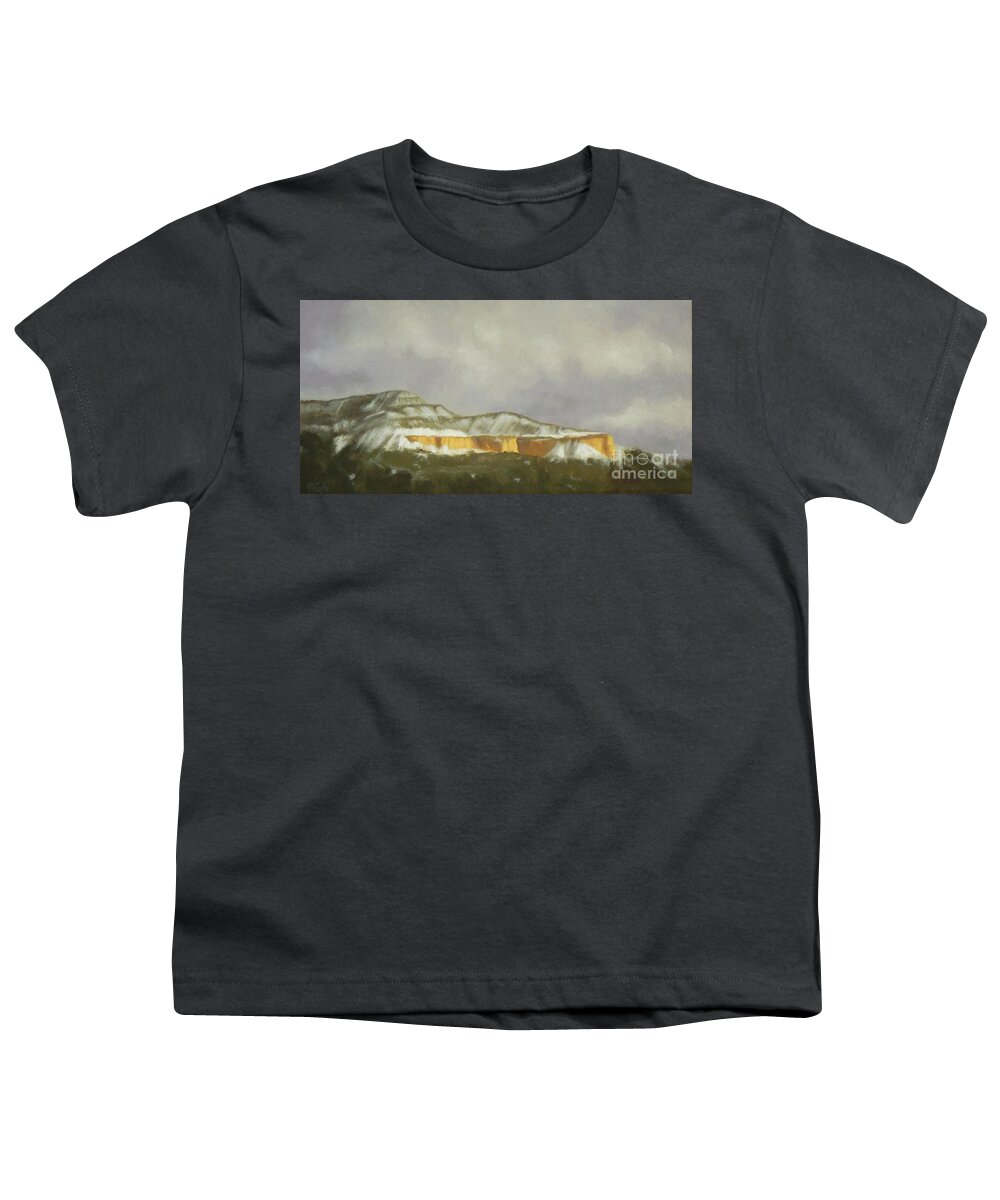 Northern New Mexico Youth T-Shirt featuring the painting Abiquiu Band of Gold by Phyllis Andrews