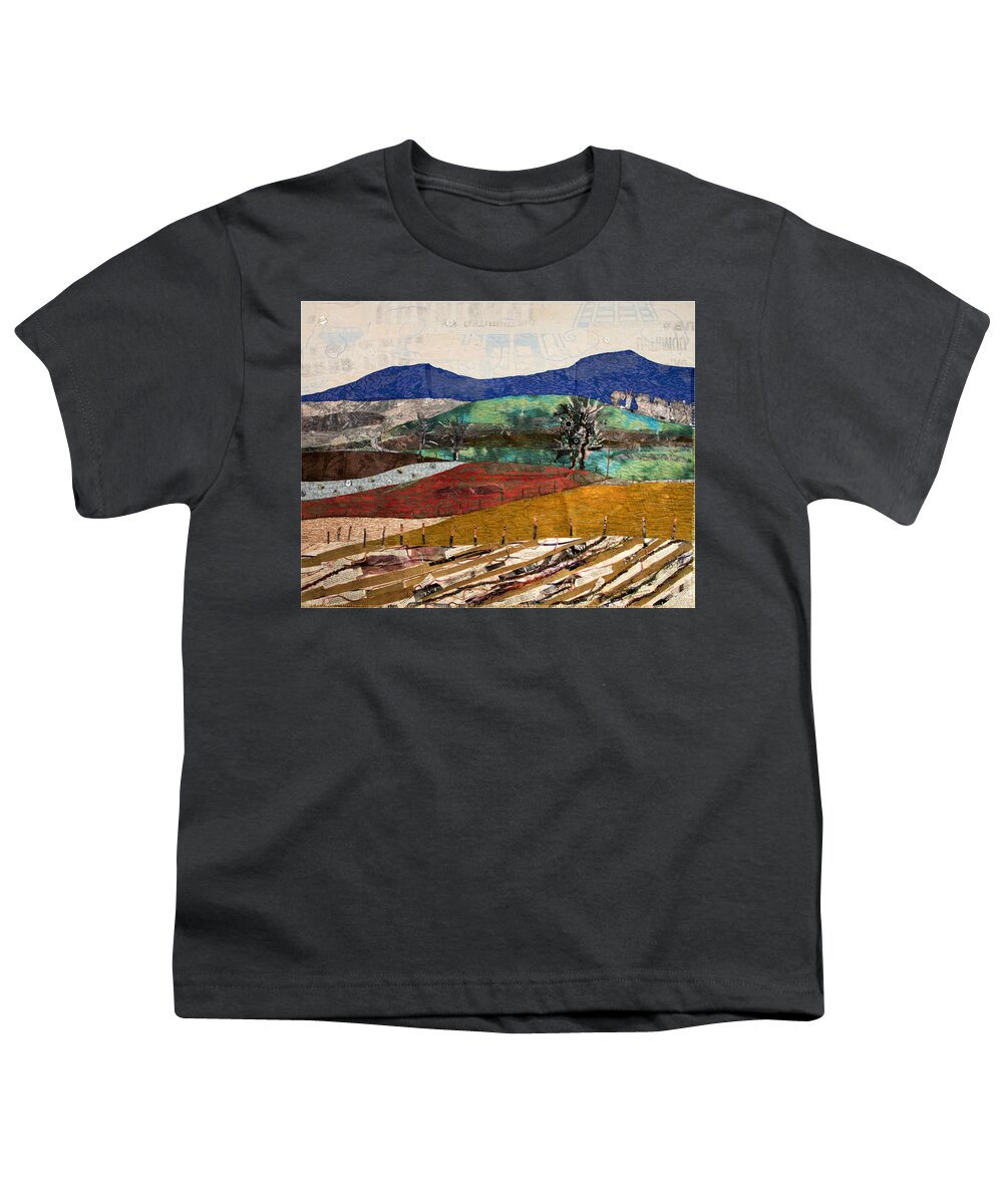 Art Quilt Youth T-Shirt featuring the mixed media Across the Meadow by Martha Ressler