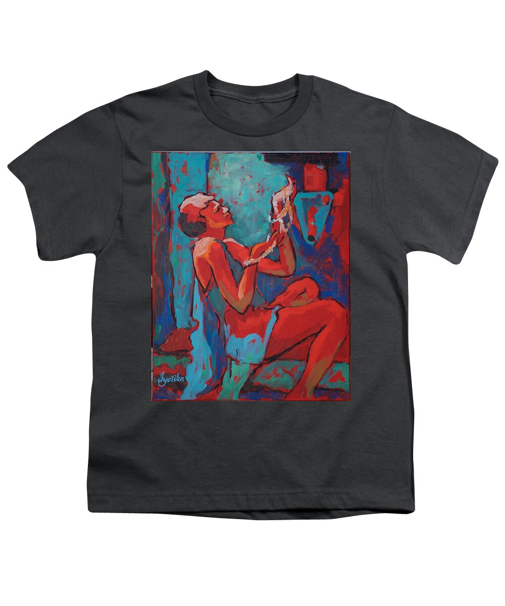 Woman Admiring Beads Youth T-Shirt featuring the painting Admiring Beads by Jyotika Shroff