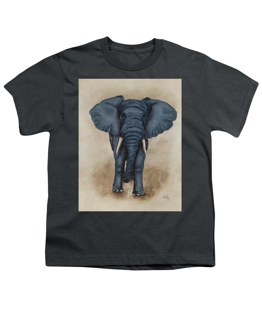 African Elephant Youth T-Shirt featuring the painting African Elephant by Kelly Mills