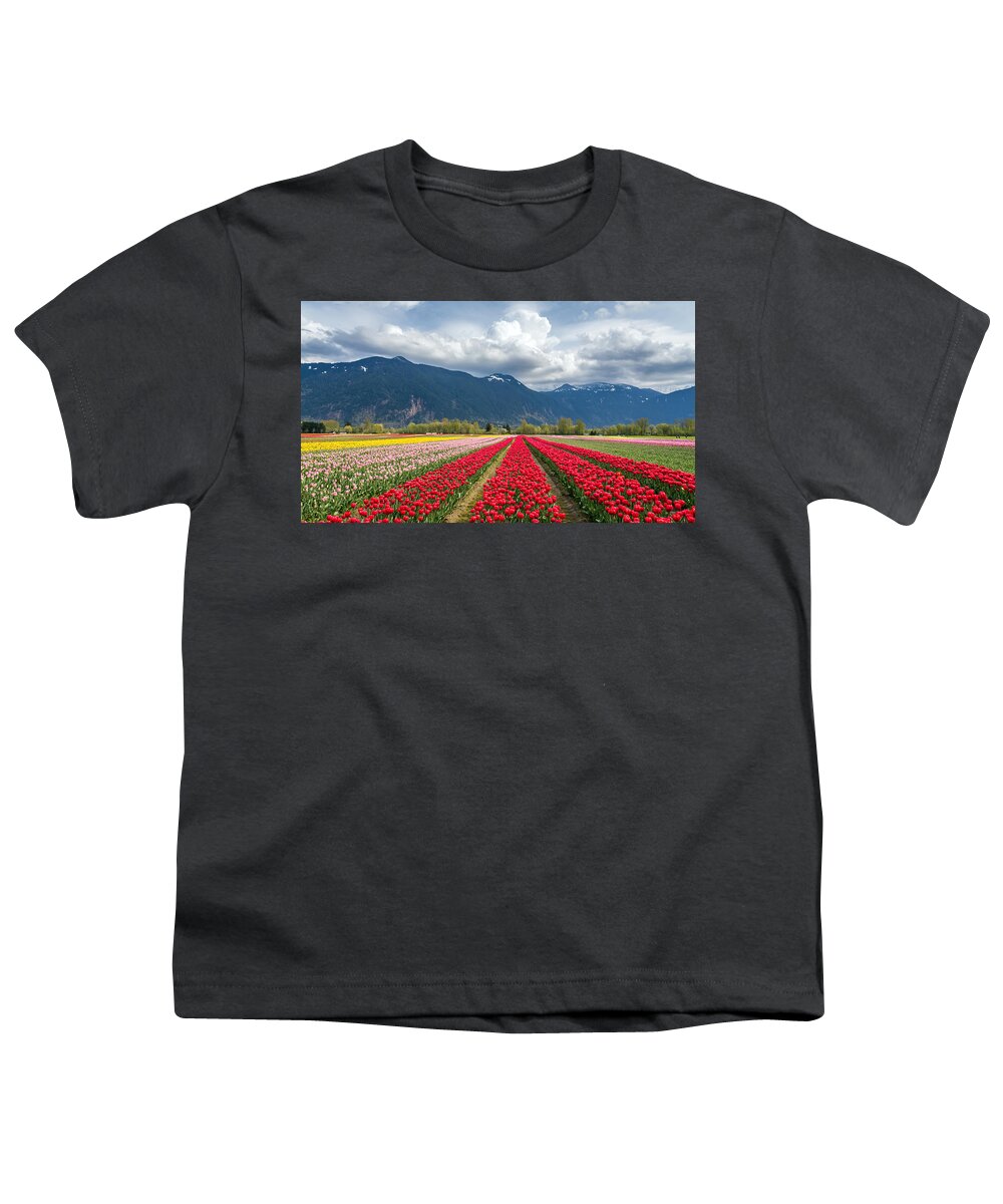 Agassiz Youth T-Shirt featuring the photograph Agassiz tulip fields by Pierre Leclerc Photography