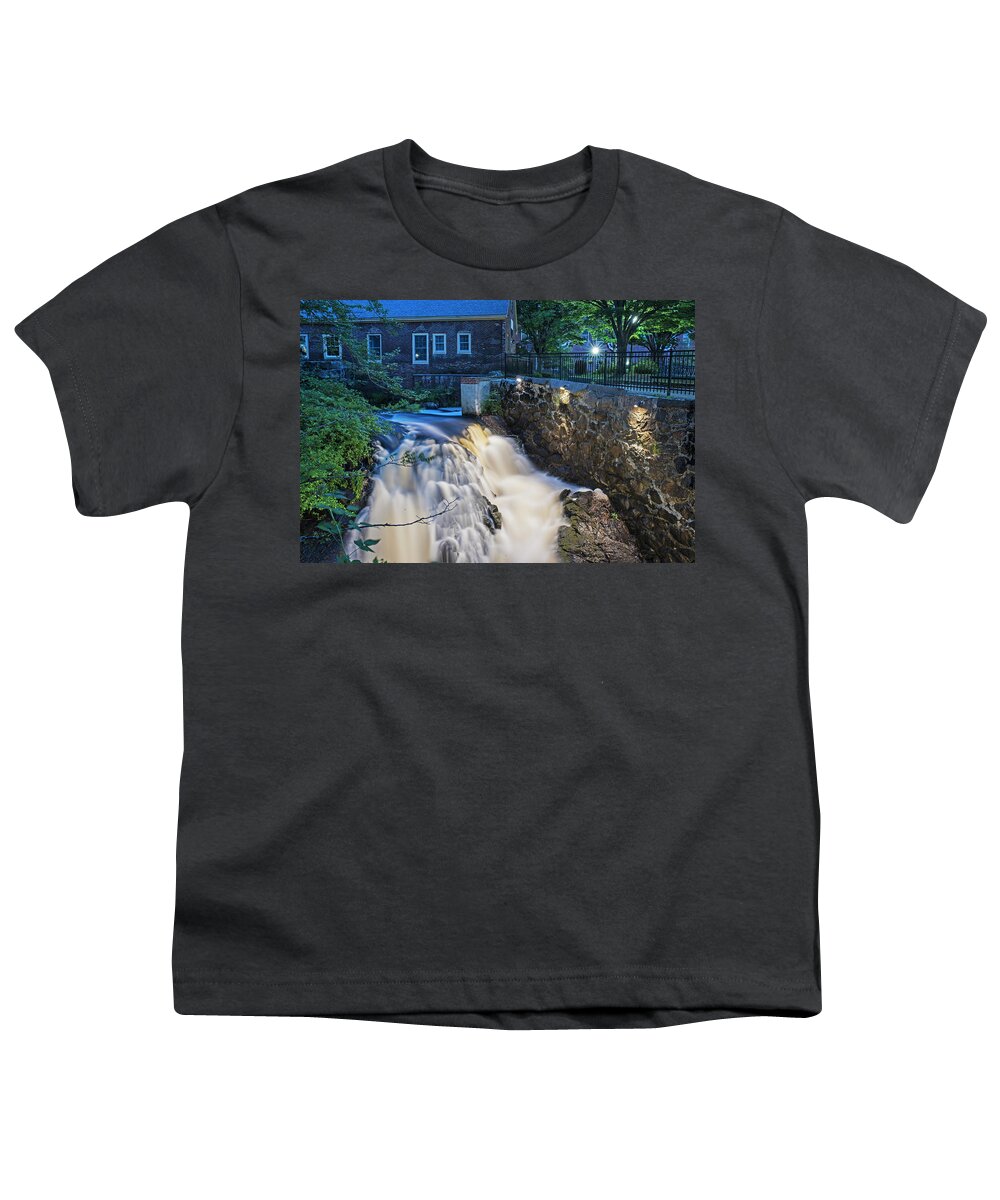 Amesbury Youth T-Shirt featuring the photograph Amesbury MA Waterfall Powwow River LE by Toby McGuire