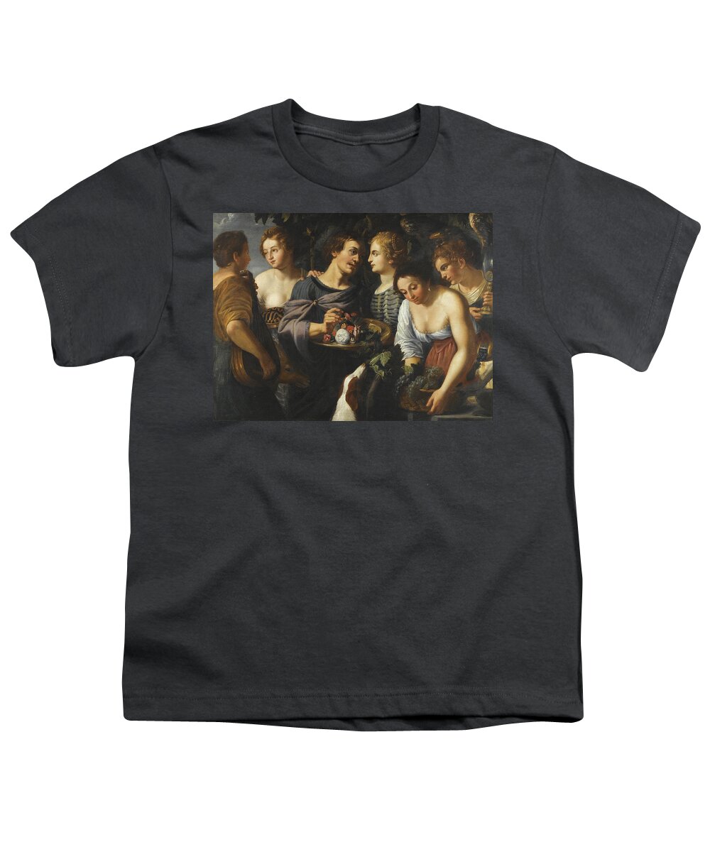 Follower Of Nicolas Regnier Youth T-Shirt featuring the painting An Allegory of the Five Senses by Follower of Nicolas Regnier
