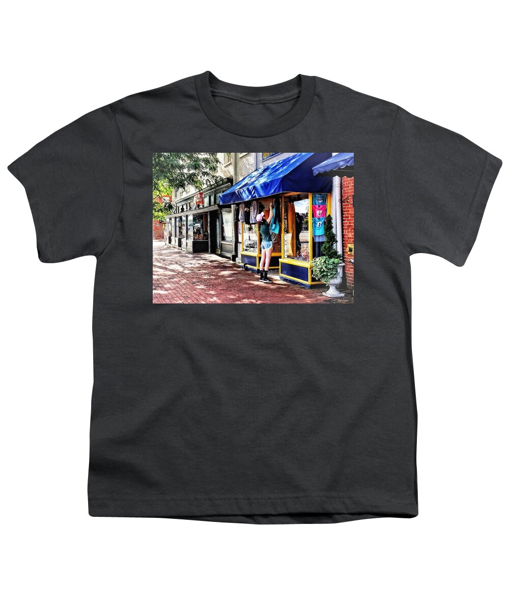 Main Street Youth T-Shirt featuring the photograph Annapolis MD - Opening For Business by Susan Savad