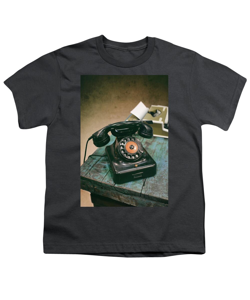 Antique Youth T-Shirt featuring the photograph Antique telephone and typewriter by Carlos Caetano