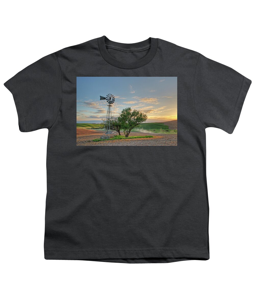 Outdoors Youth T-Shirt featuring the photograph Spring Sunset and Windmill by Doug Davidson