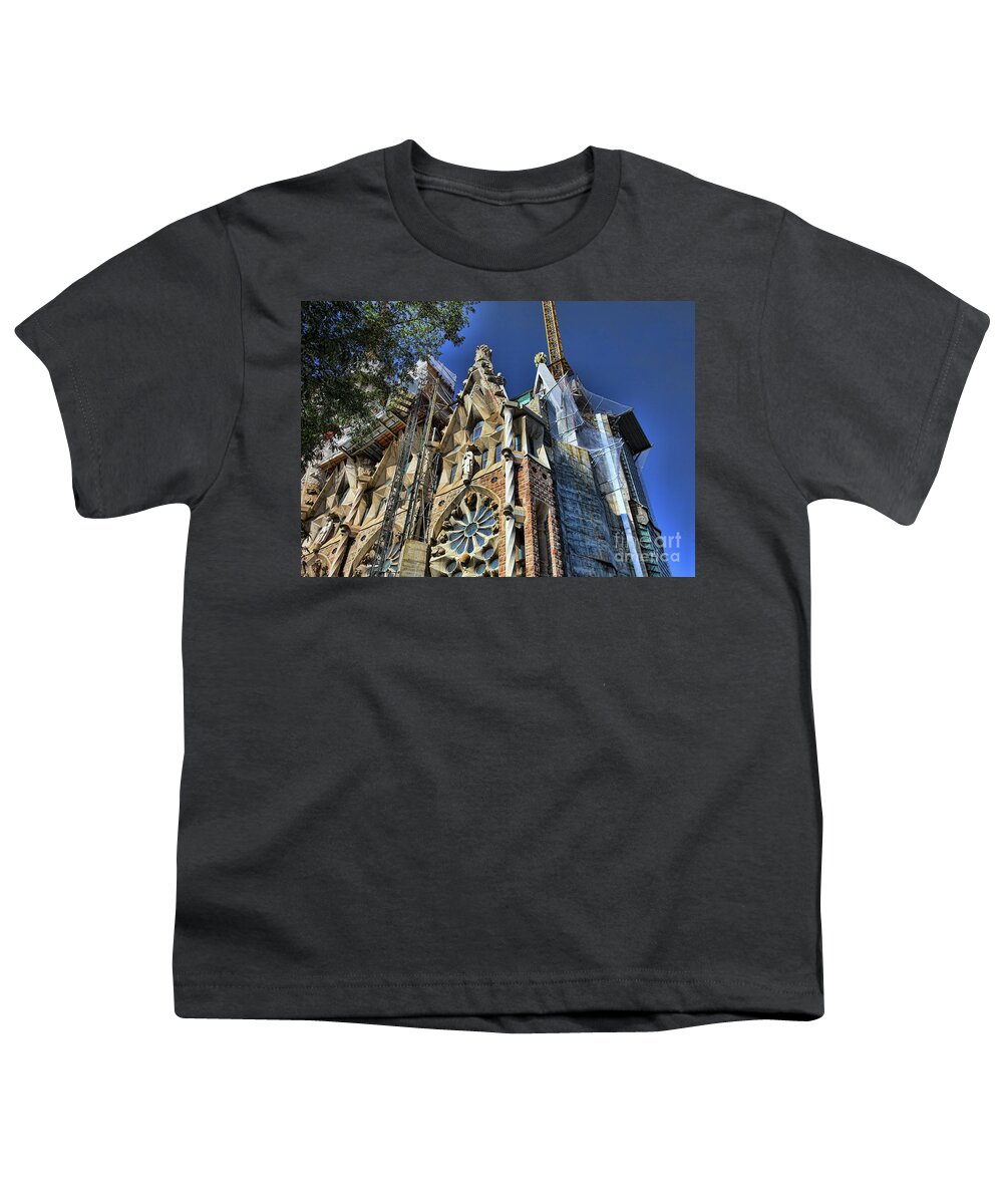 Antoni Gaudi Youth T-Shirt featuring the photograph Architectural Detail La Sagrada Families Barcelona Spain by Chuck Kuhn