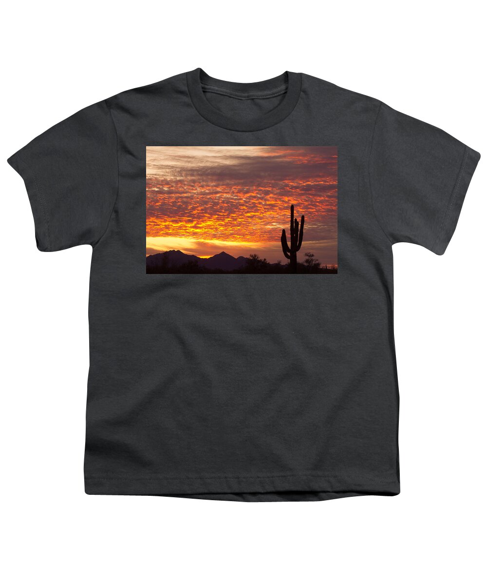 Arizona Youth T-Shirt featuring the photograph Arizona November Sunrise With Saguaro  by James BO Insogna