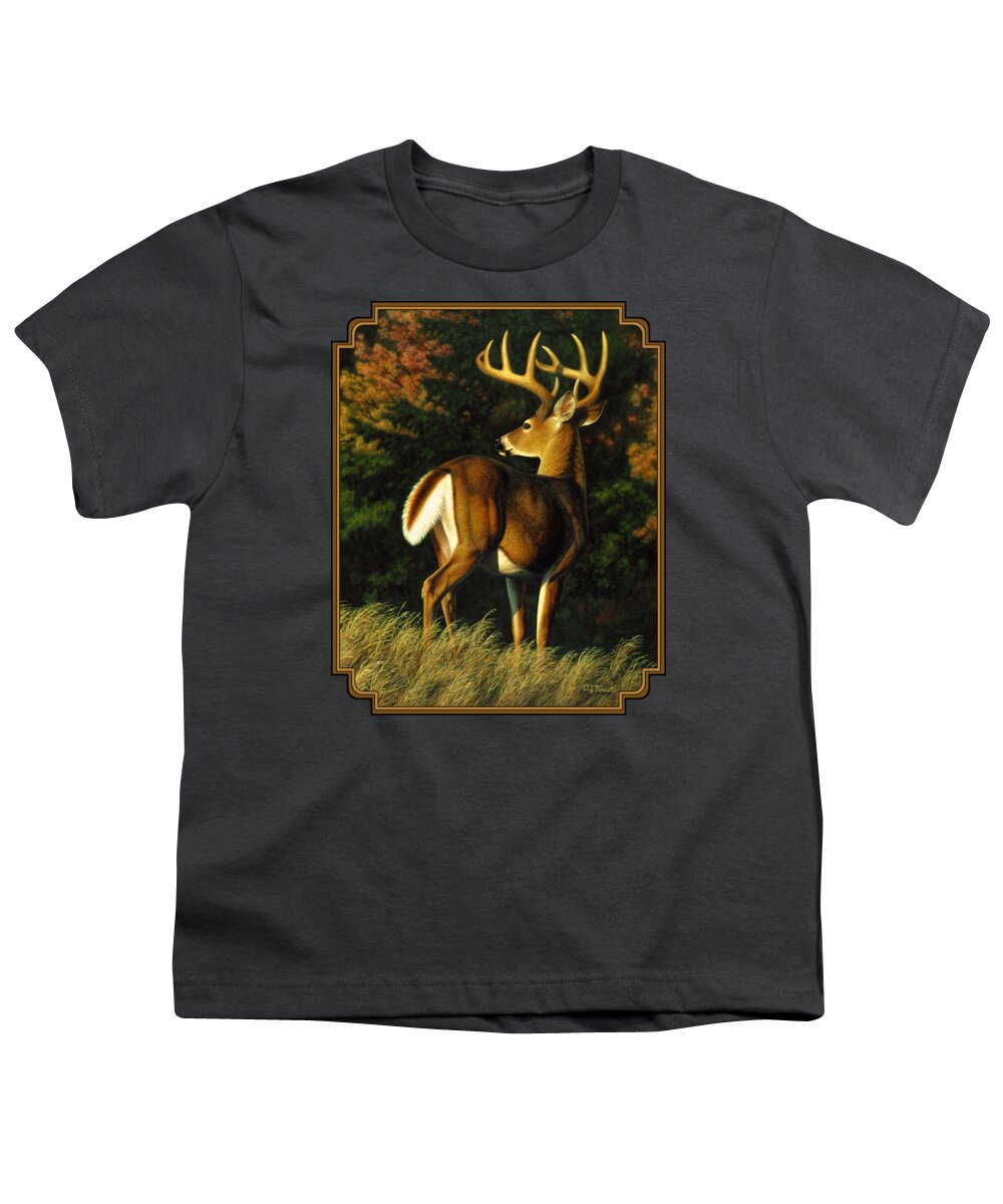 Deer Youth T-Shirt featuring the painting Whitetail Buck - Indecision by Crista Forest