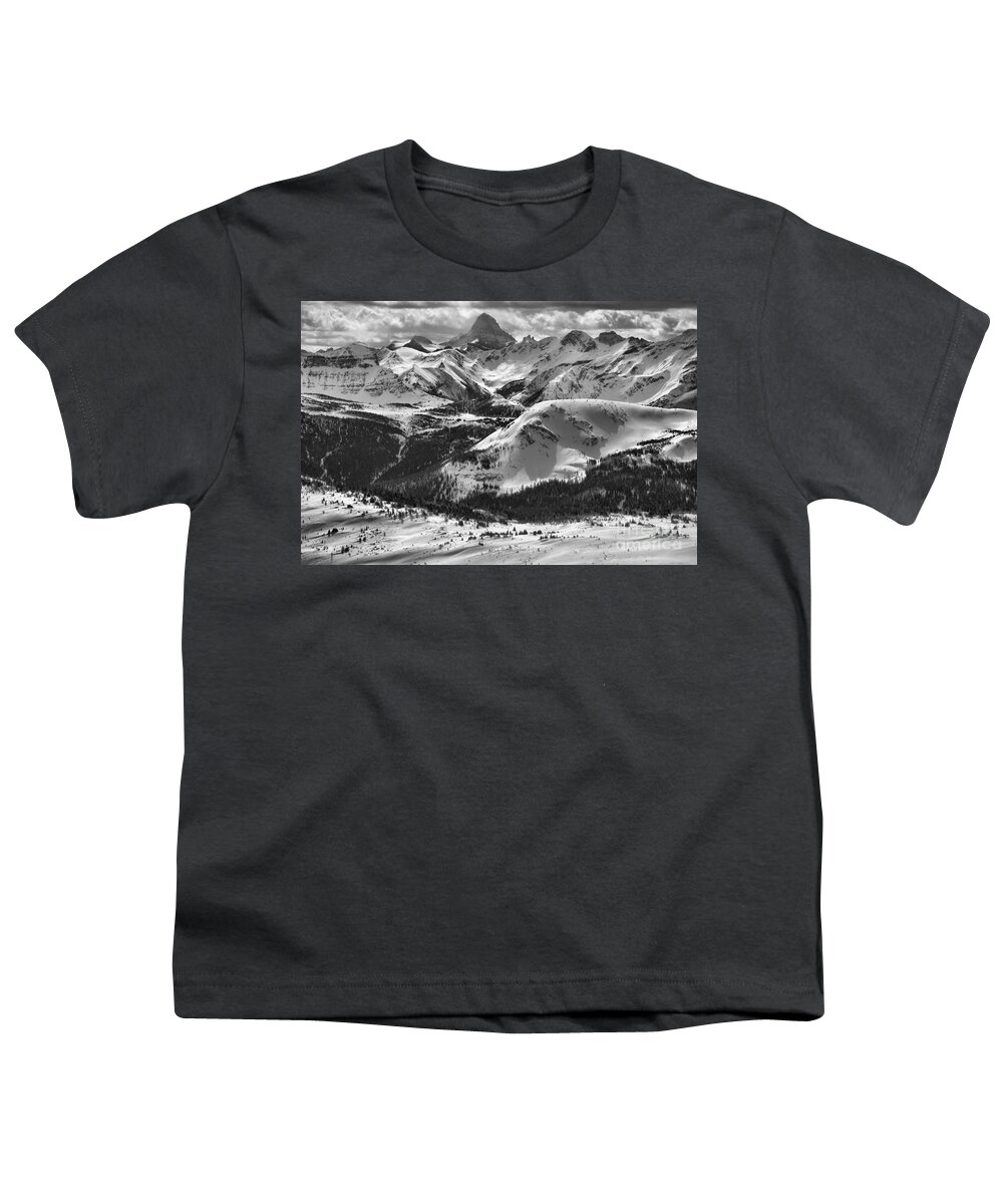 Assiniboine Youth T-Shirt featuring the photograph Assiniboine In The Middle Black And White by Adam Jewell