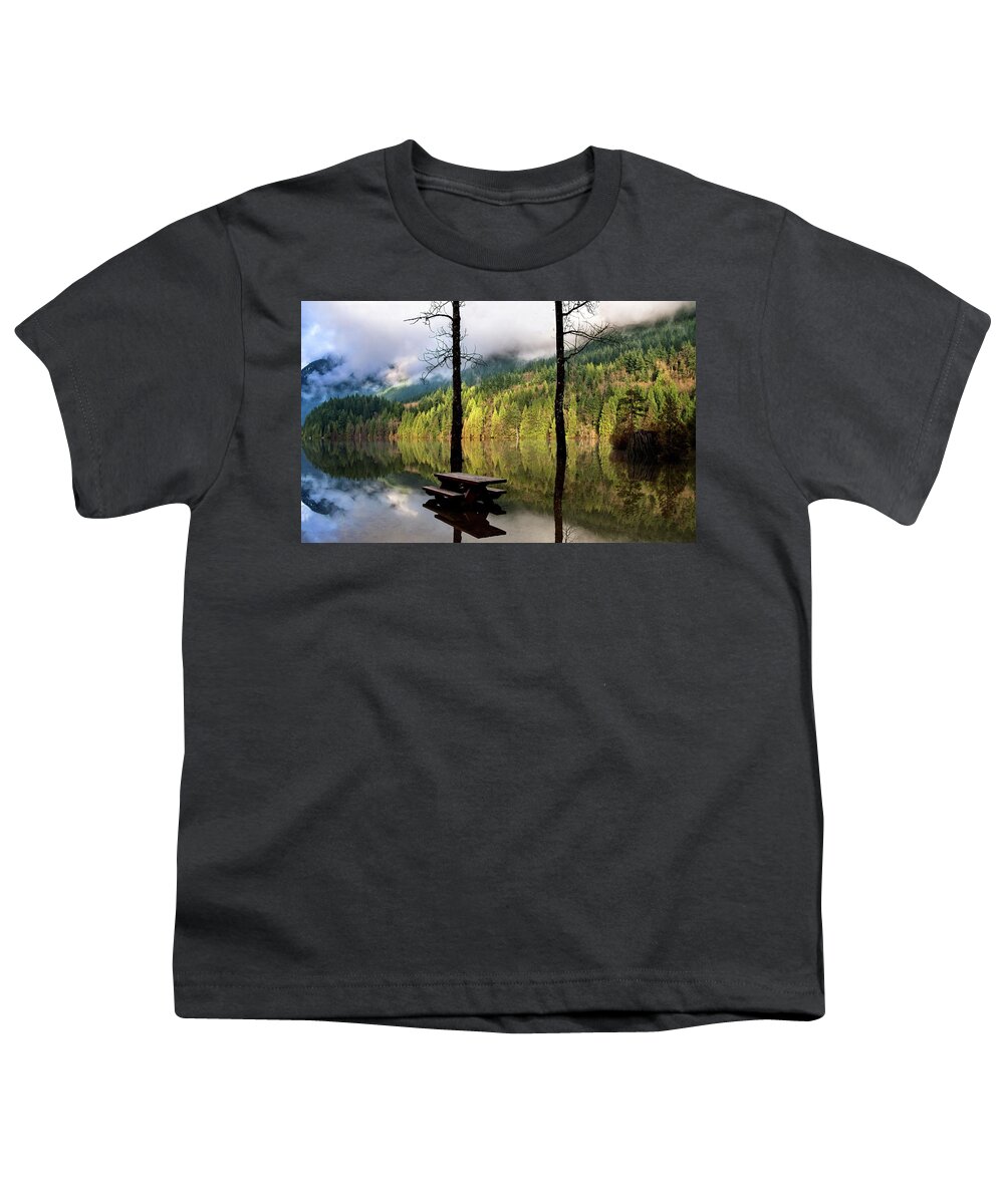 Alex Lyubar Youth T-Shirt featuring the photograph Autumn flood at Buntzen Lake by Alex Lyubar