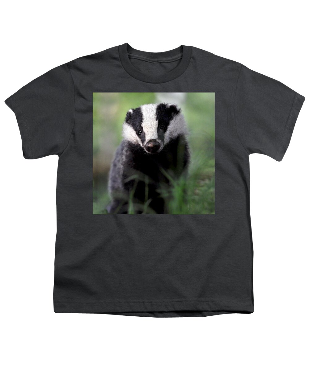 Badger Youth T-Shirt featuring the photograph Badger by Macrae Images