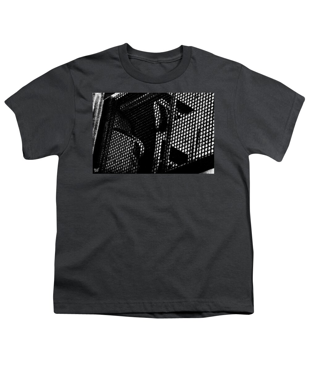 Black And White Photograph Youth T-Shirt featuring the photograph Balcony Seating Behind Wire by Gina O'Brien