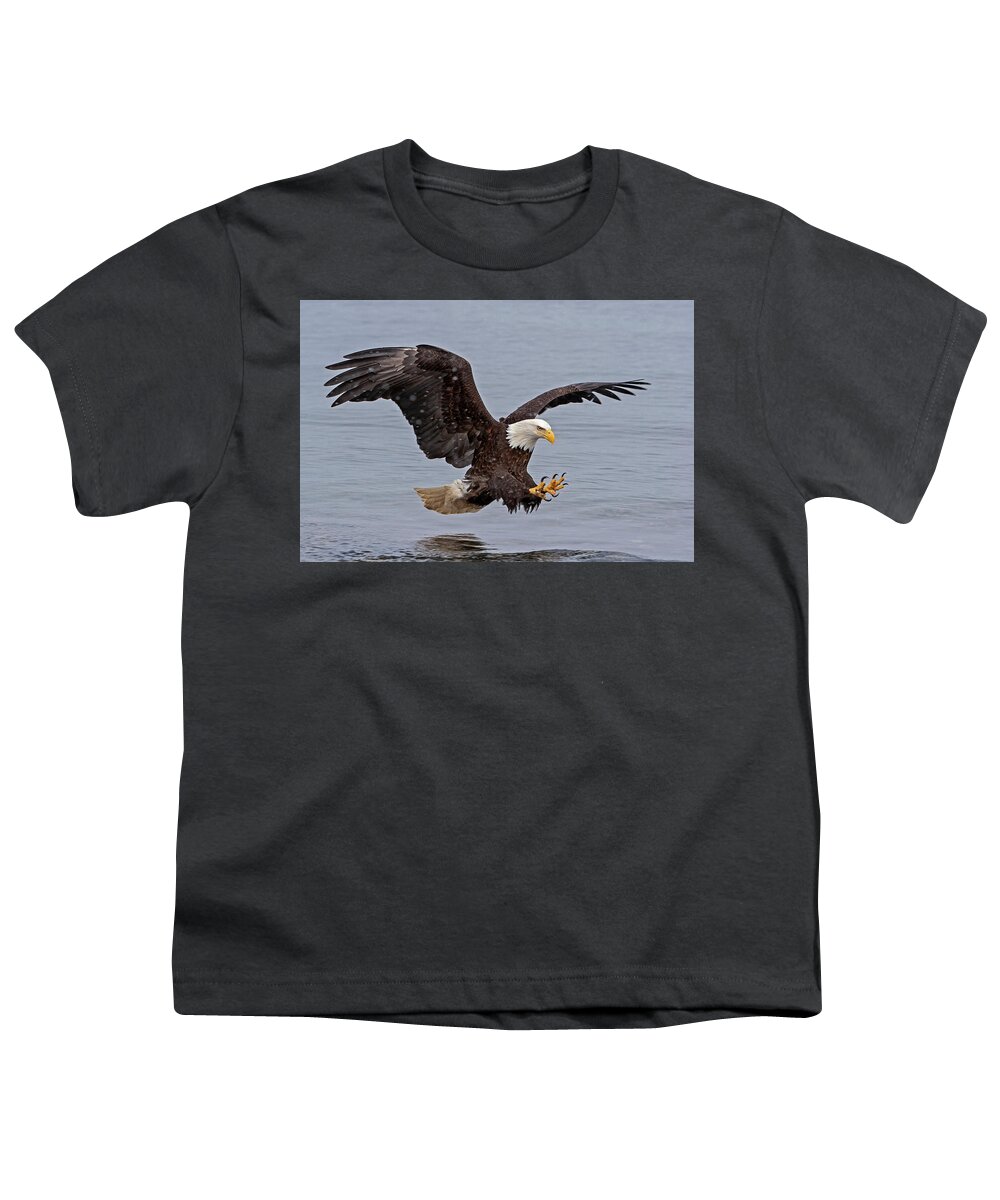 Mark Miller Photos Youth T-Shirt featuring the photograph Bald Eagle Diving for Fish in Falling Snow by Mark Miller
