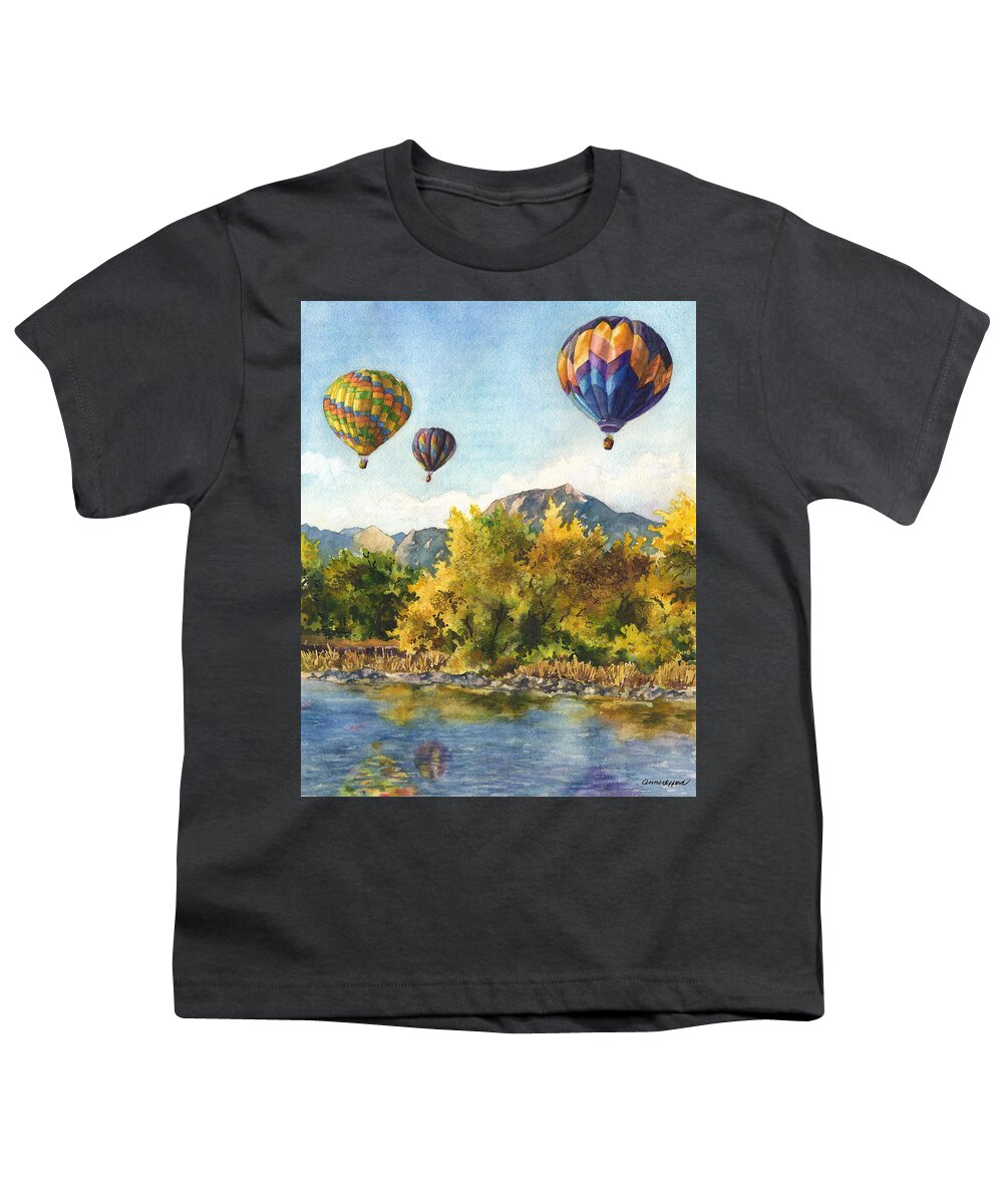 Hot Air Balloons Painting Youth T-Shirt featuring the painting Balloons at Twin Lakes by Anne Gifford