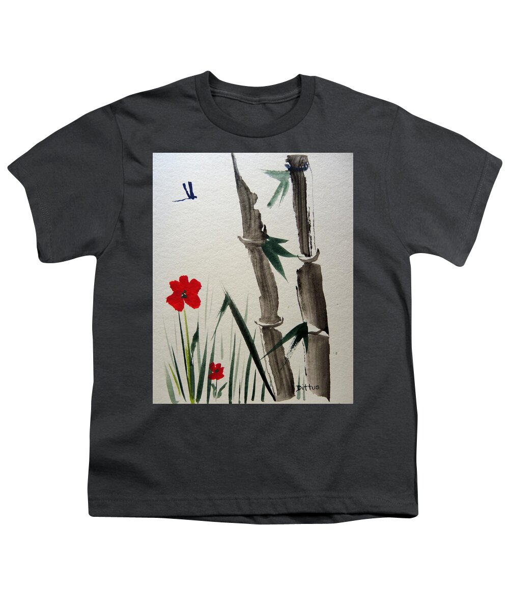 Chinese Brush Painting Youth T-Shirt featuring the painting Bamboo by Chrissey Dittus