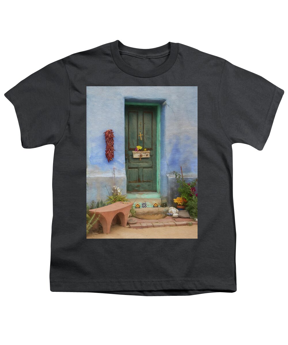 Architecture Youth T-Shirt featuring the photograph Barrio Door Painted by Teresa Wilson
