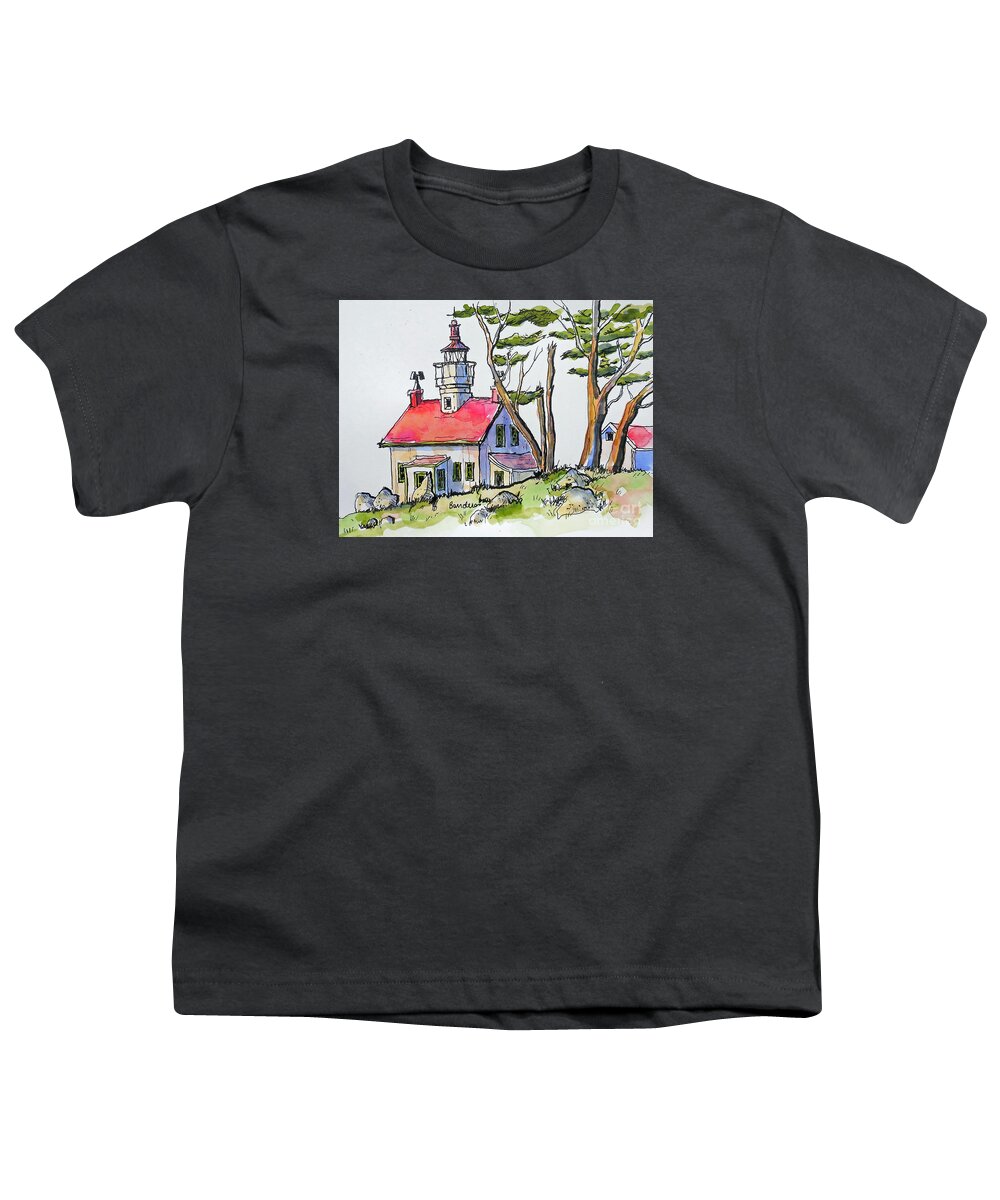 Lighthouse Youth T-Shirt featuring the painting Battery Point Lighthouse by Terry Banderas