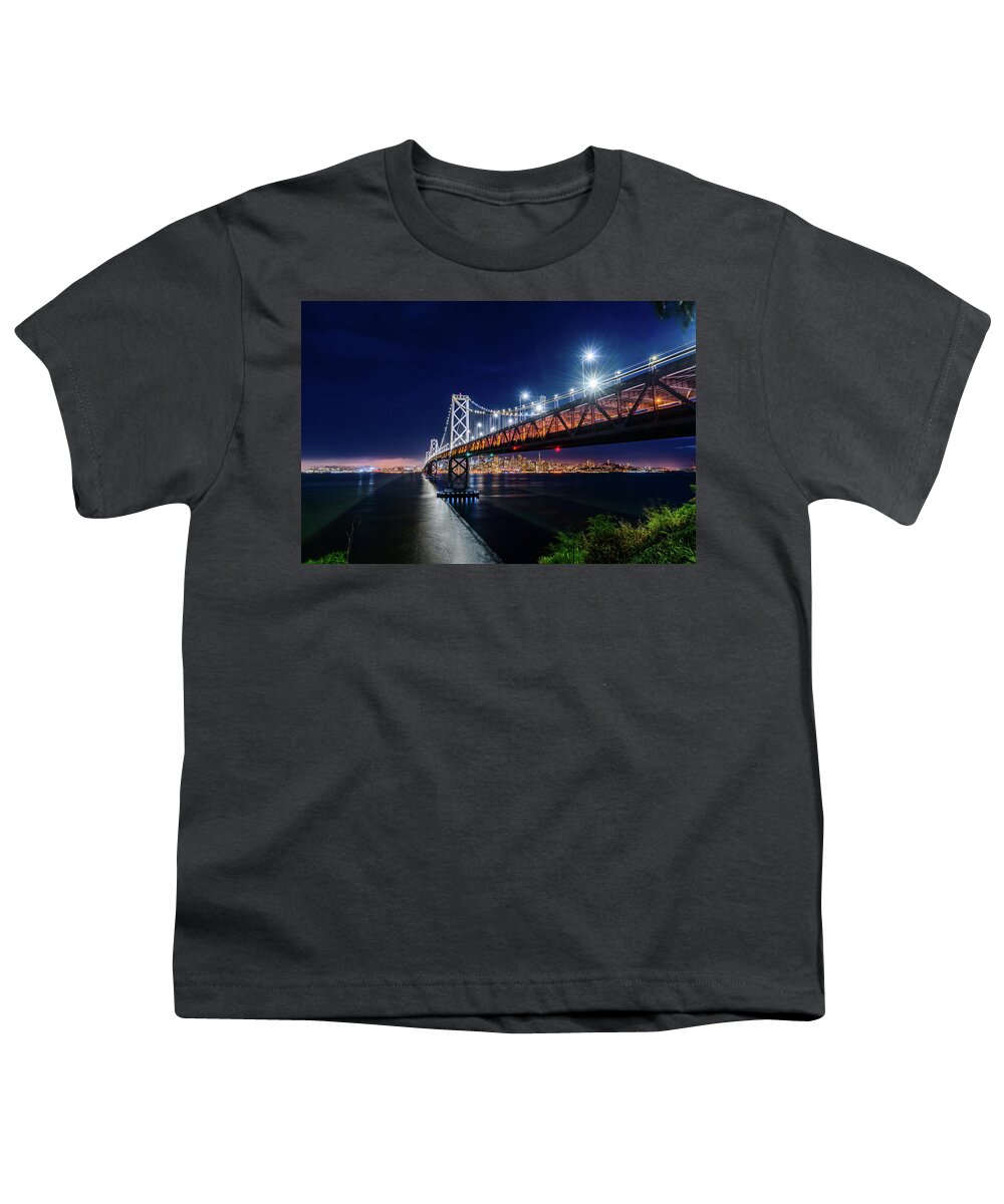 Bay Area Youth T-Shirt featuring the photograph Bay Bridge and San Francisco By Night 2 by Jason Chu