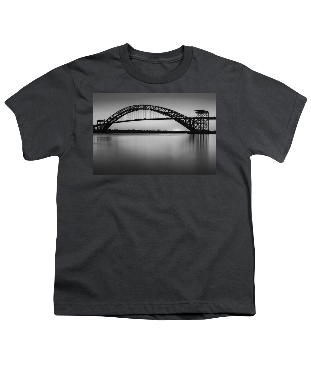Bayonne Youth T-Shirt featuring the photograph Bayonne Bridge Sundown BW by Susan Candelario