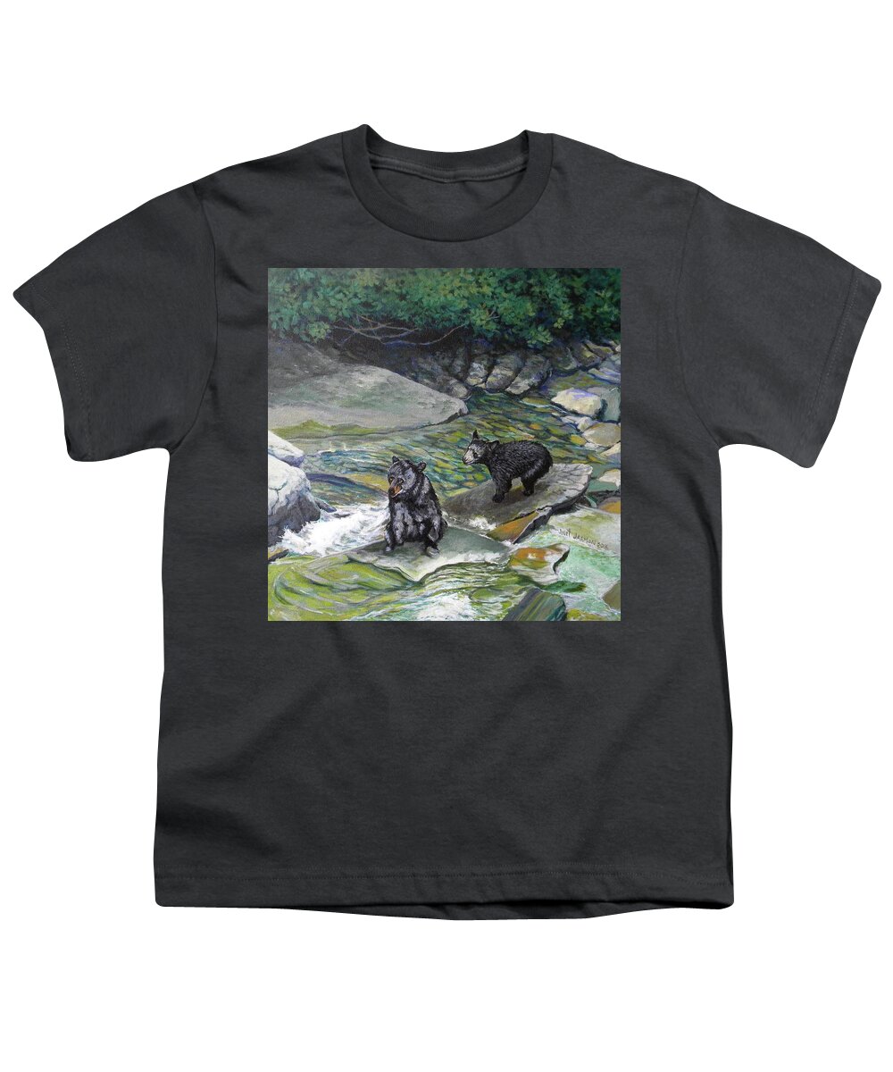 Bears Youth T-Shirt featuring the painting Bear Creek by Jeanette Jarmon