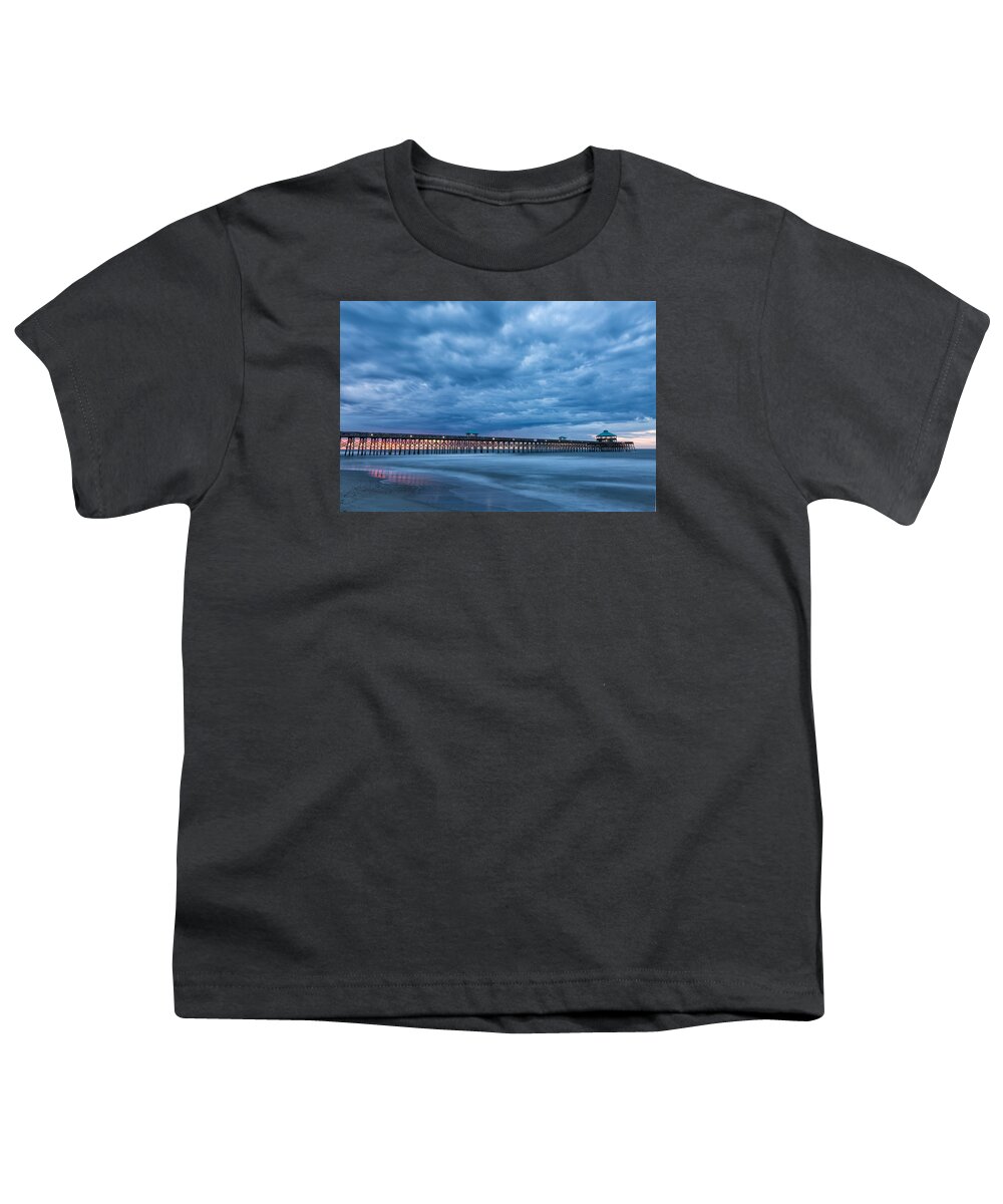 South Carolina Youth T-Shirt featuring the photograph Before Sunrise at Folly Beach Pier, South Carolina by Denise Bush