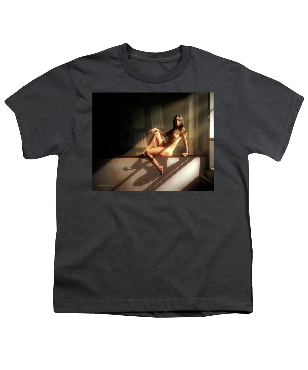 Nude Youth T-Shirt featuring the photograph Between Light and Shadow by Aleksander Rotner
