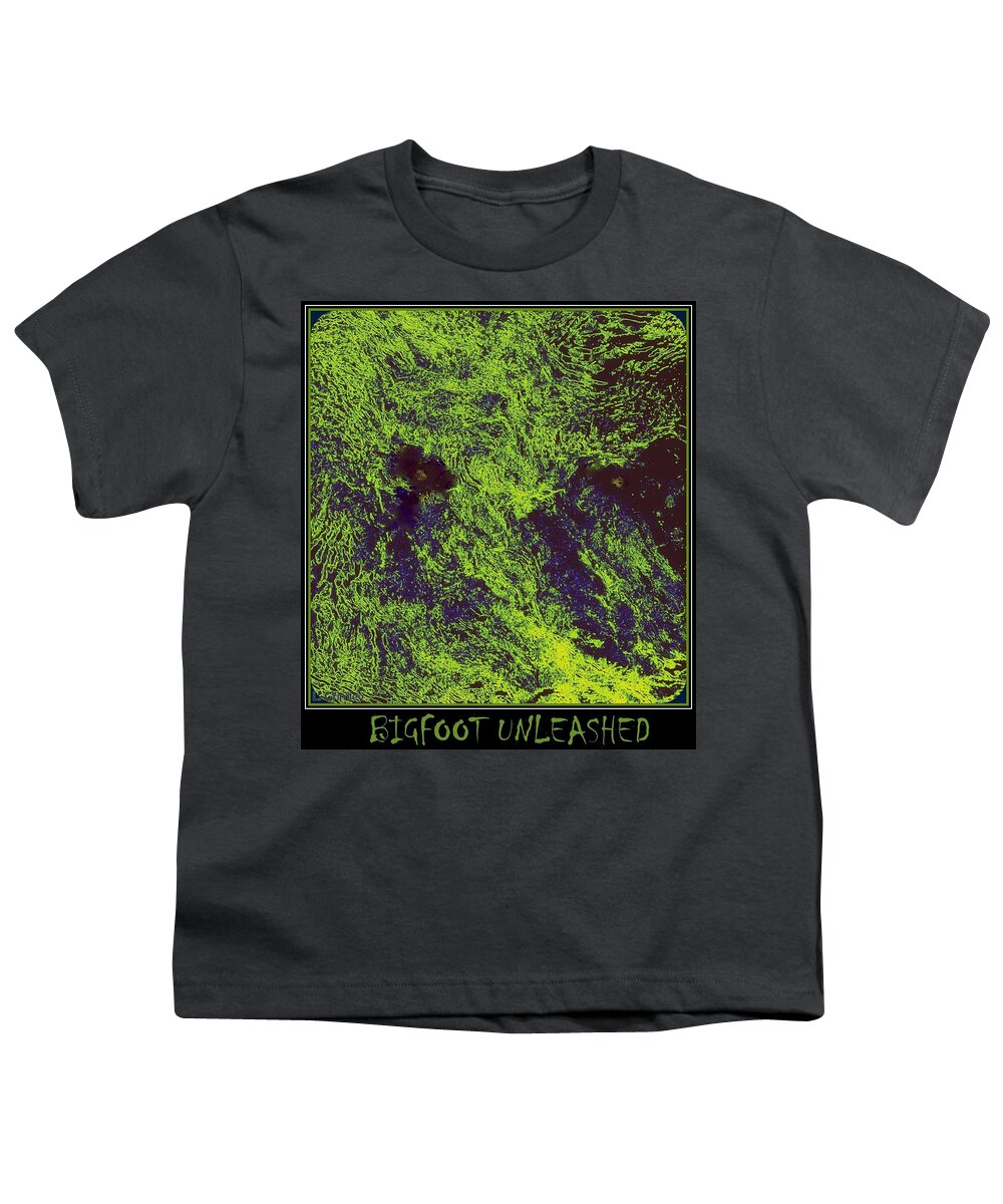 Bigfoot Youth T-Shirt featuring the digital art Bigfoot Unleashed by Lessandra Grimley